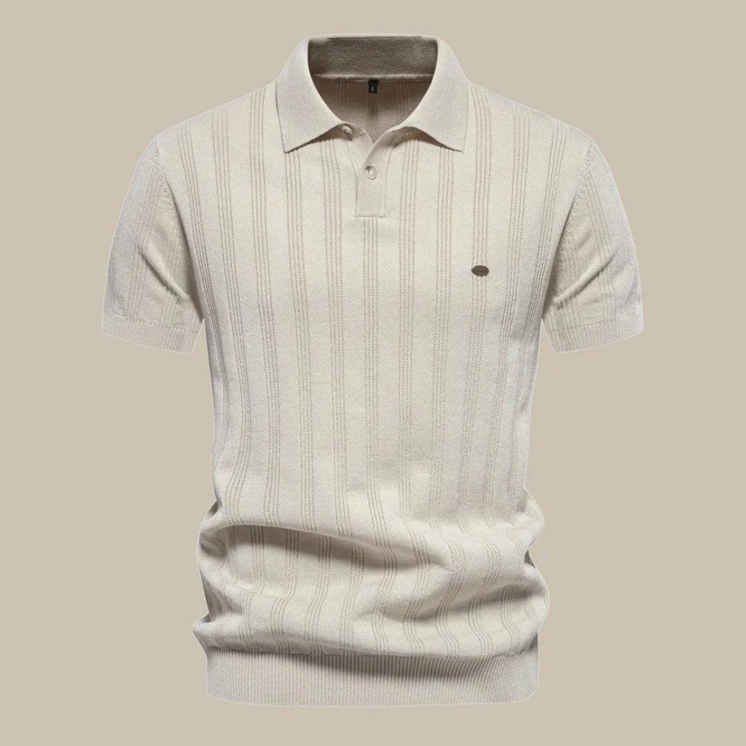 Wełniany dzianinowy sweter polo z krótkim rękawem – widok produktu 1 | Ionotix