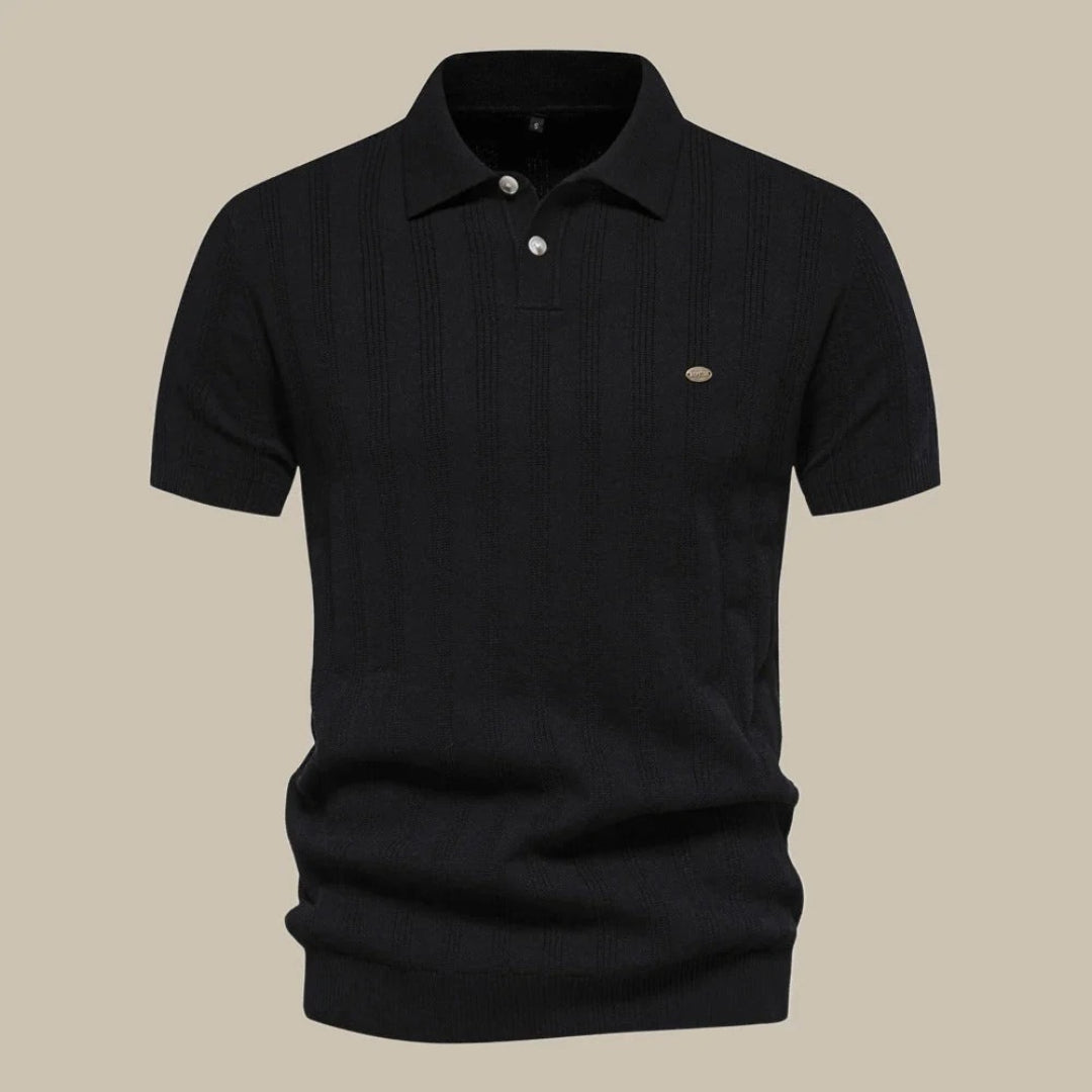 Wełniany dzianinowy sweter polo z krótkim rękawem – widok produktu 2 | Ionotix