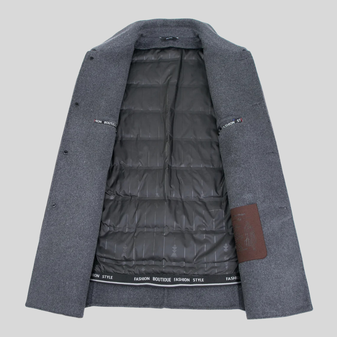 Wełniany płaszcz o kroju tailored zapinany na guziki – widok produktu 6 | Ionotix