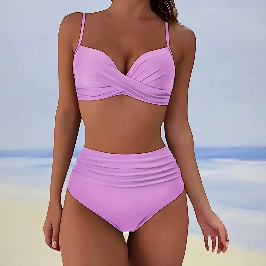 Zestaw bikini z wysokim stanem i topem kopertowym – widok produktu 5 | Ionotix