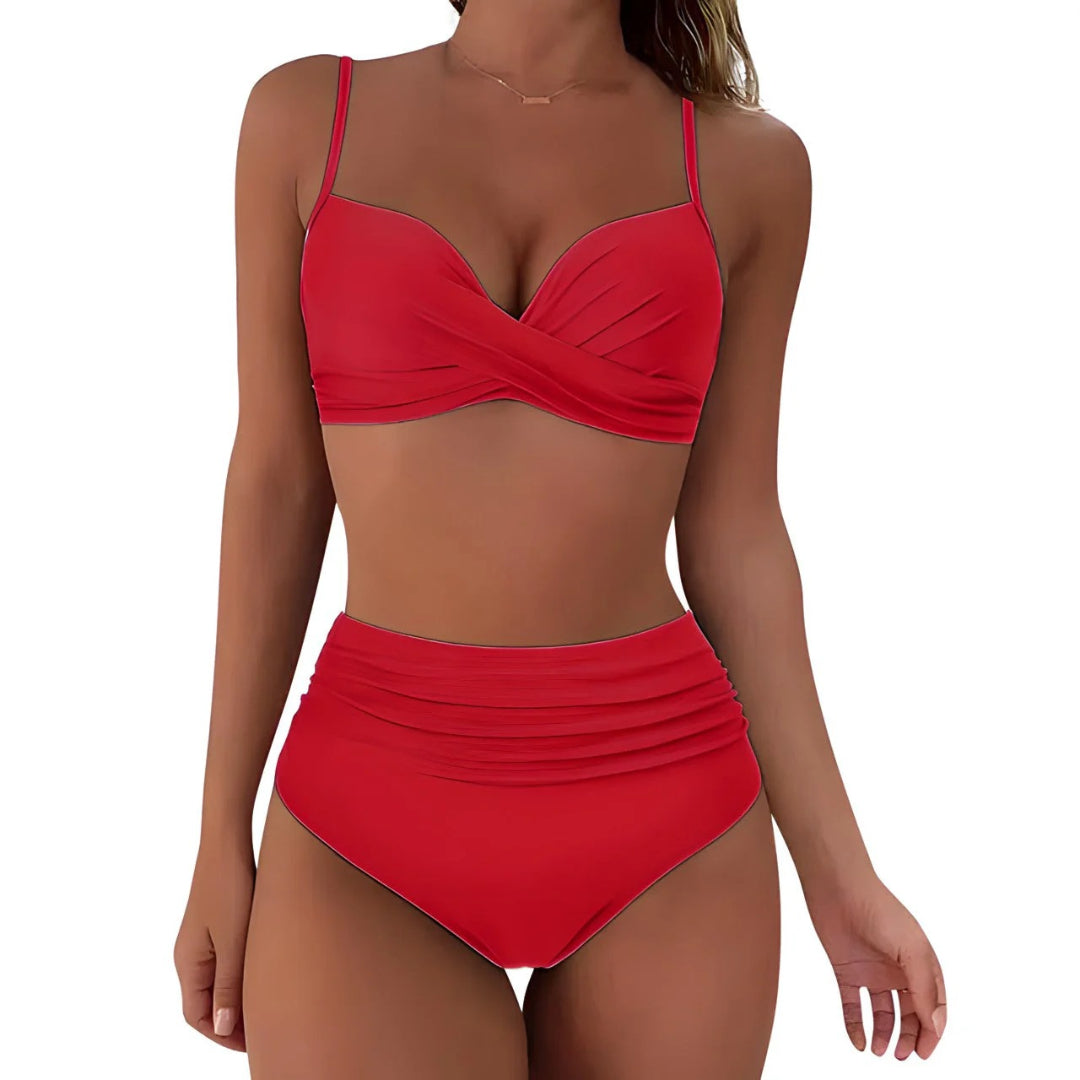 Zestaw bikini z wysokim stanem i topem kopertowym – widok produktu 7 | Ionotix