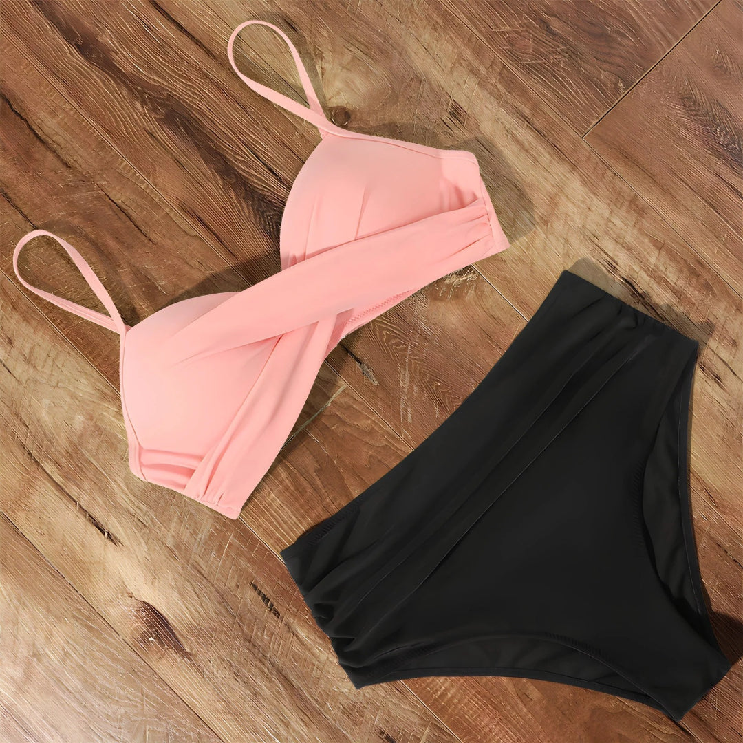 Zestaw bikini z wysokim stanem i topem kopertowym – widok produktu 9 | Ionotix