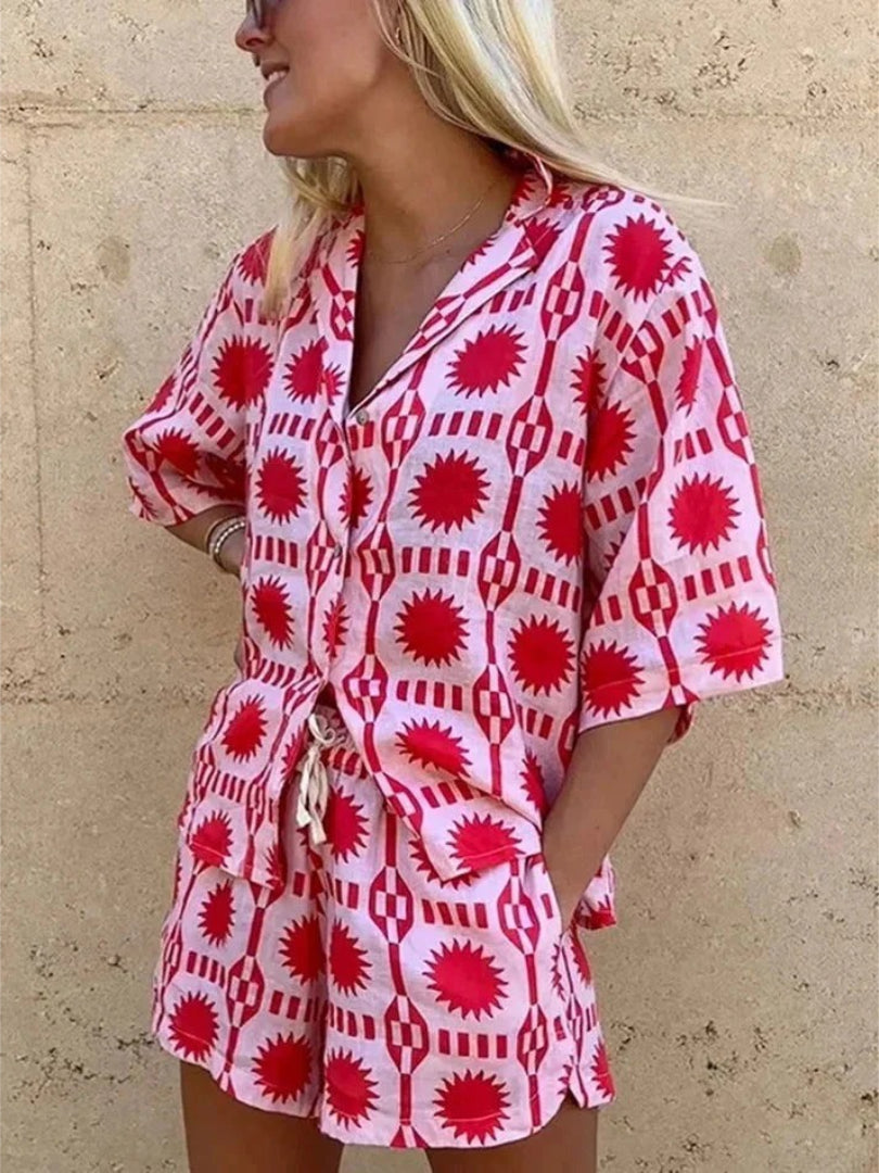Zestaw koszula i szorty z geometrycznym nadrukiem – widok produktu 2 | Ionotix