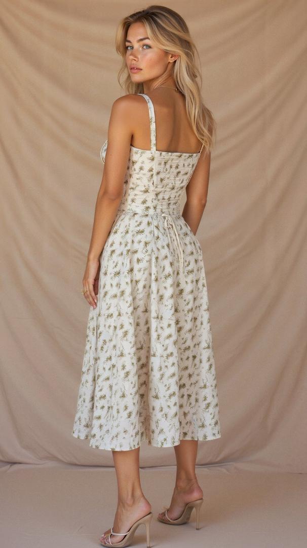 Kwiatowa sukienka midi typu gorsetowego z rozcięciem