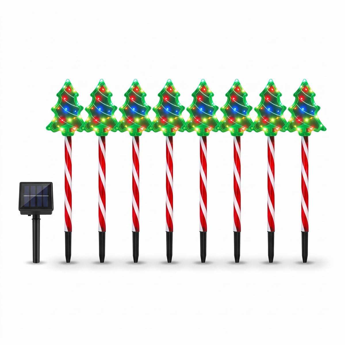 Solarne lampki ogrodowe choinki 60 cm - kolorowe LED, zestaw 8 lub 12 szt. | panel słoneczny na szpikulcu