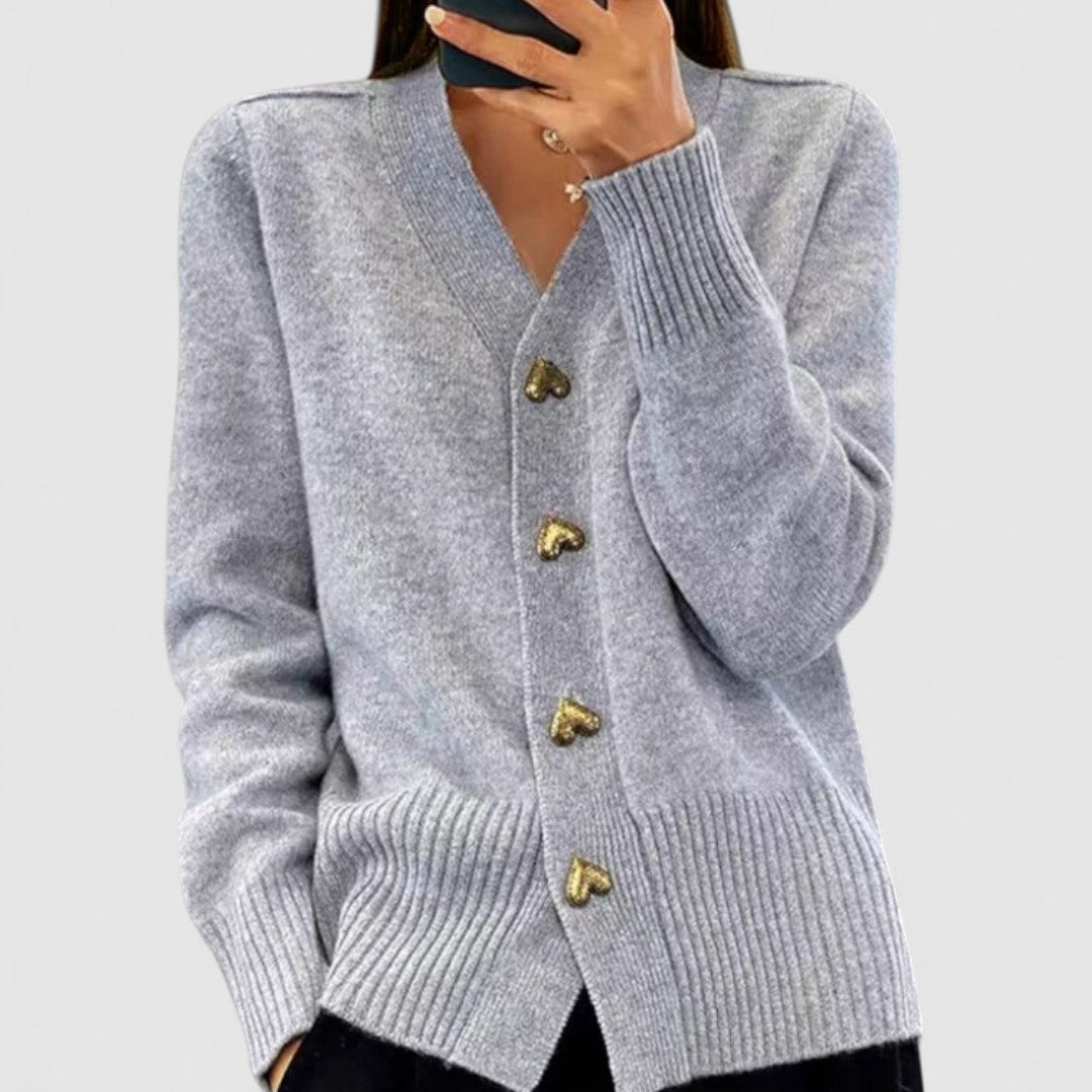 Kardigan Damski Z Dekoltem W Serek | Z Guzikami W Kształcie Serca
