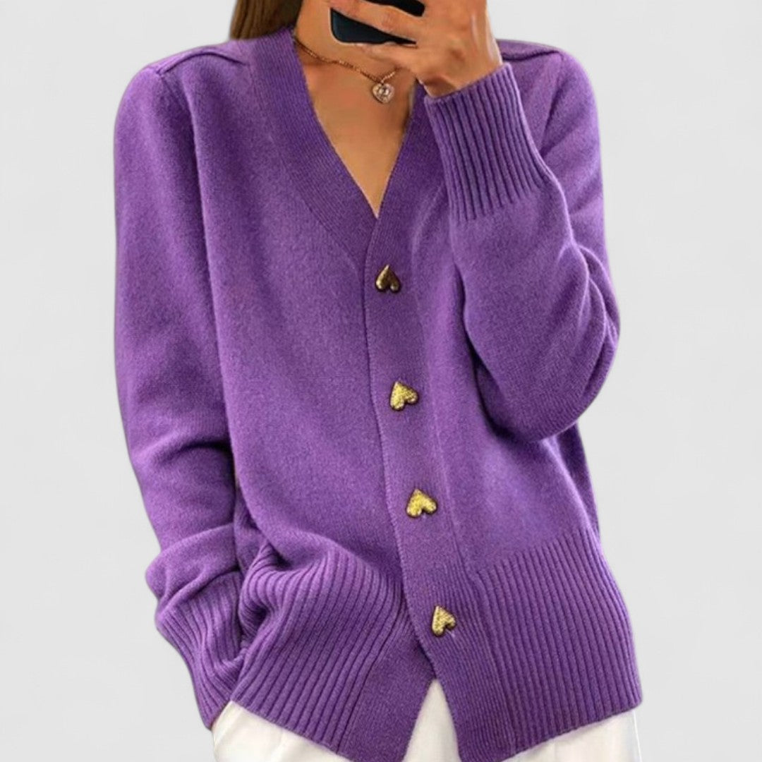 Kardigan Damski Z Dekoltem W Serek | Z Guzikami W Kształcie Serca