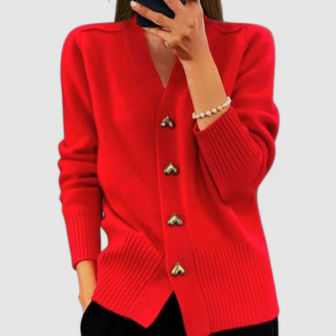 Kardigan Damski Z Dekoltem W Serek | Z Guzikami W Kształcie Serca