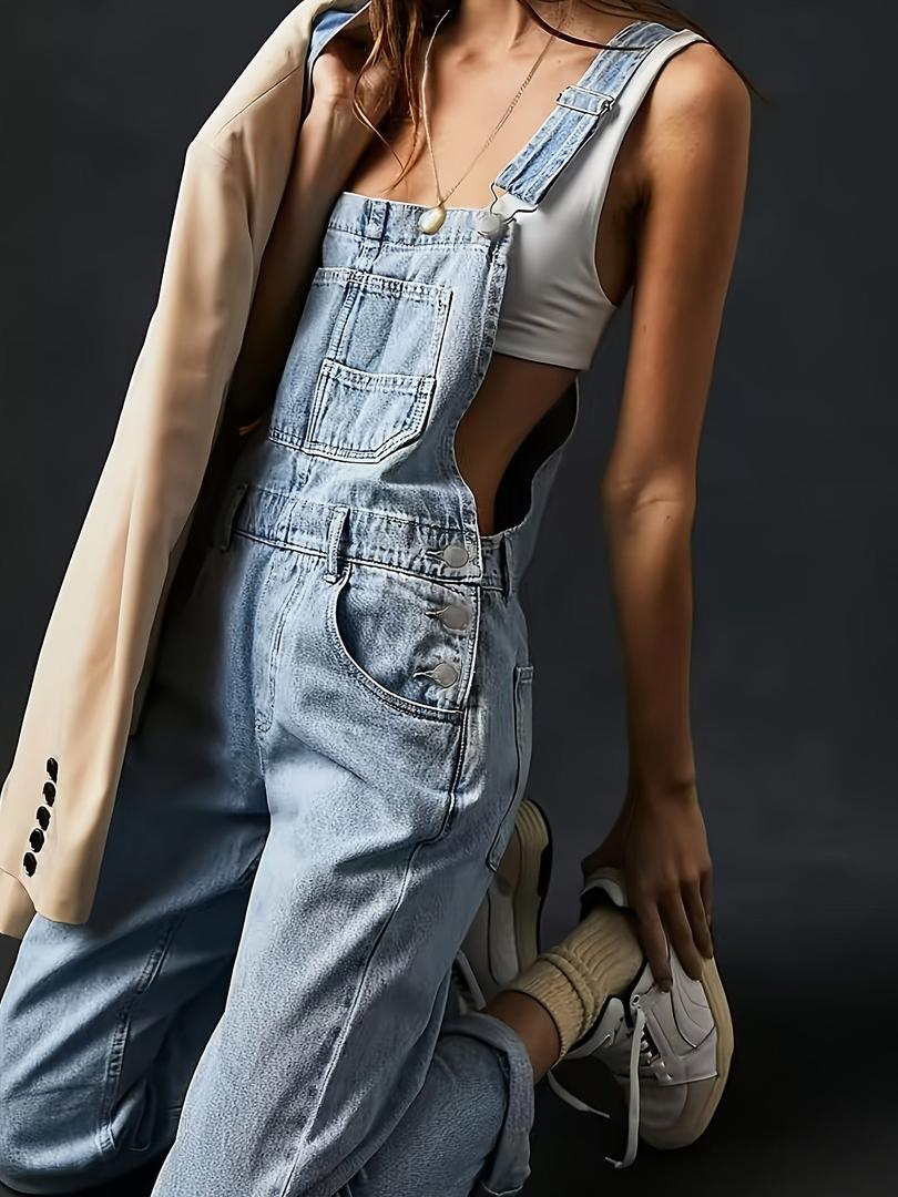 Dżinsowy kombinezon bez rękawów z prostymi nogawkami