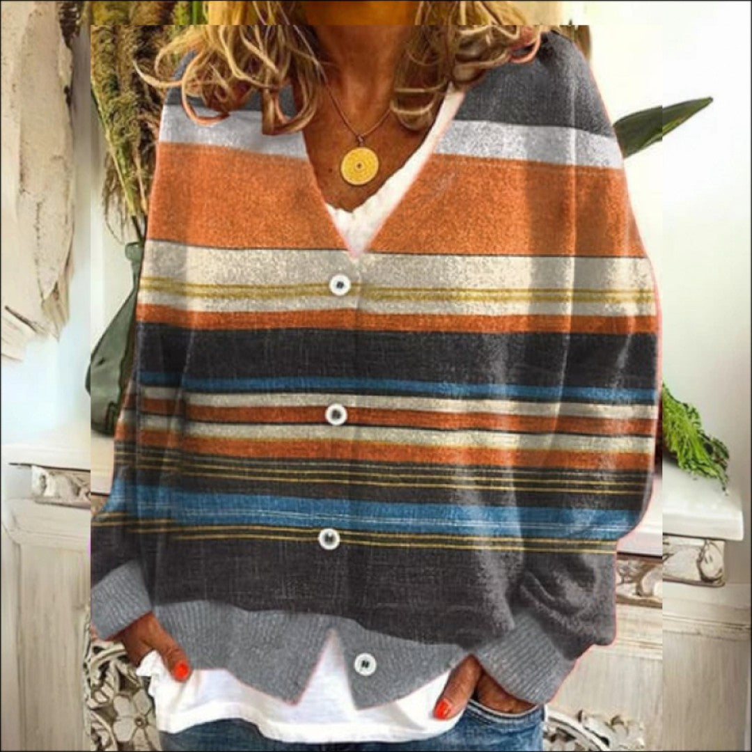 Kardigan Damski W Kwiatowy Wzór Z Dekoltem W Serek | Z Guzikami